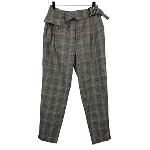 All in favor pants grey stripe plaid paper bag belt ruffle waist size Small
